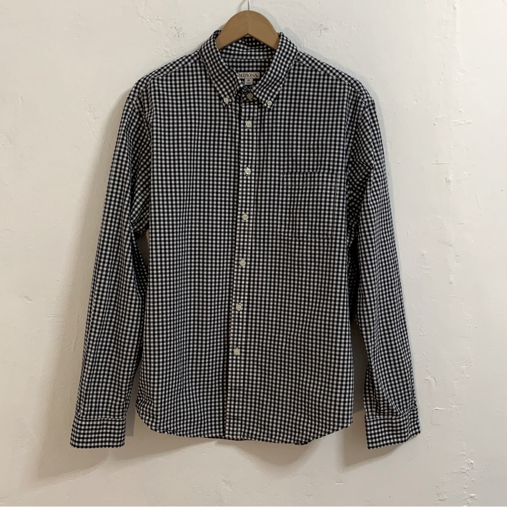 MERONA Men’s Checkered Button Down Shirt Black and White Size XL